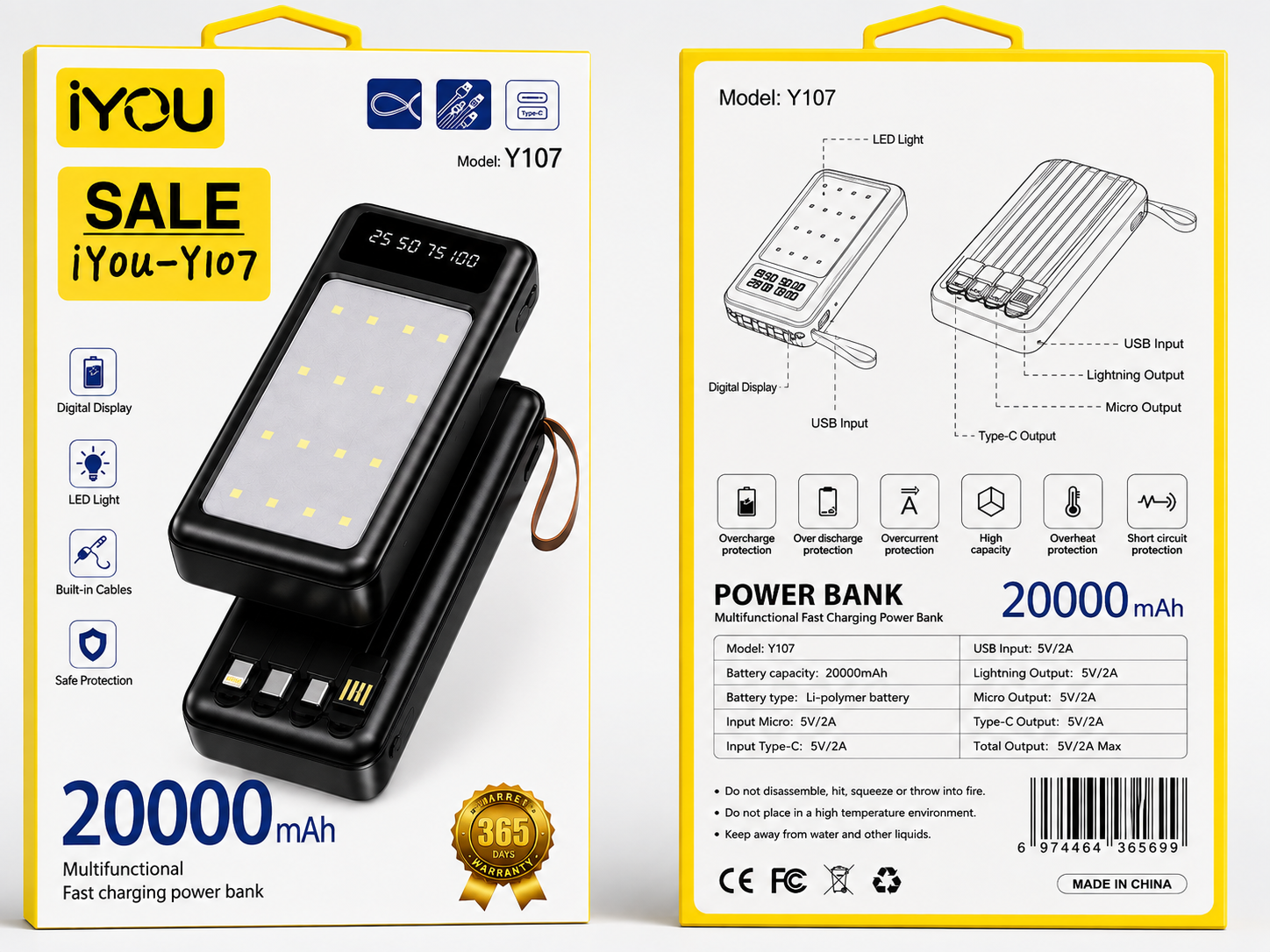 iYOU Y107 20000mAh Multifunctional Fast Charging Power Bank