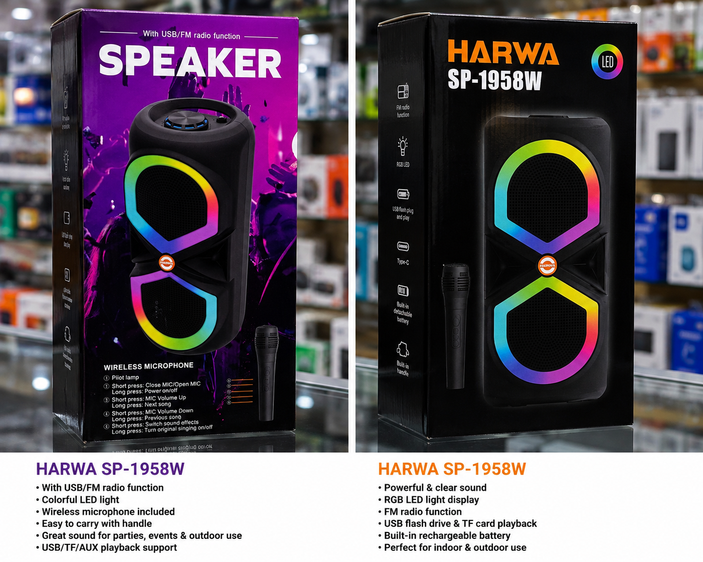 HARWA SP-1958W Wireless Bluetooth Party Speaker with Microphone