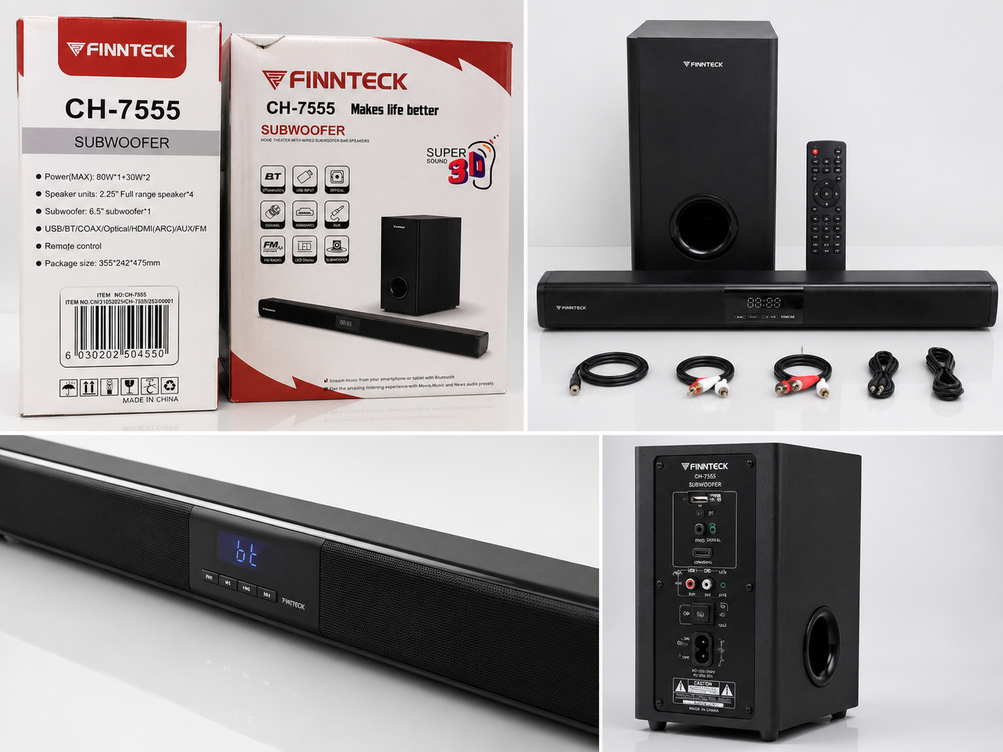 FINNTECK CH-7555 3D Soundbar with Wired Subwoofer